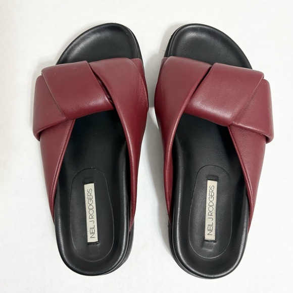 Neil J Rodgers Obi Slide Sandals Wine Burgundy Leather Slip On Flats, Size 38 - Picture 7 of 15